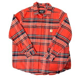 Carhartt Relaxed Fit Flannel Plaid Shirt (XL) Womens Workwear Heavy Button Down